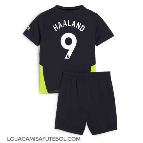 Camisa de Futebol Manchester City Erling Haaland #9 Equipamento Secundário Infantil 2024-25 Manga Curta (+ Calças curtas)